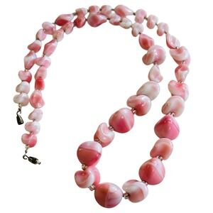 VTG Czech pink swirl art glass beaded collar Necklace molded beads art deco 22"L